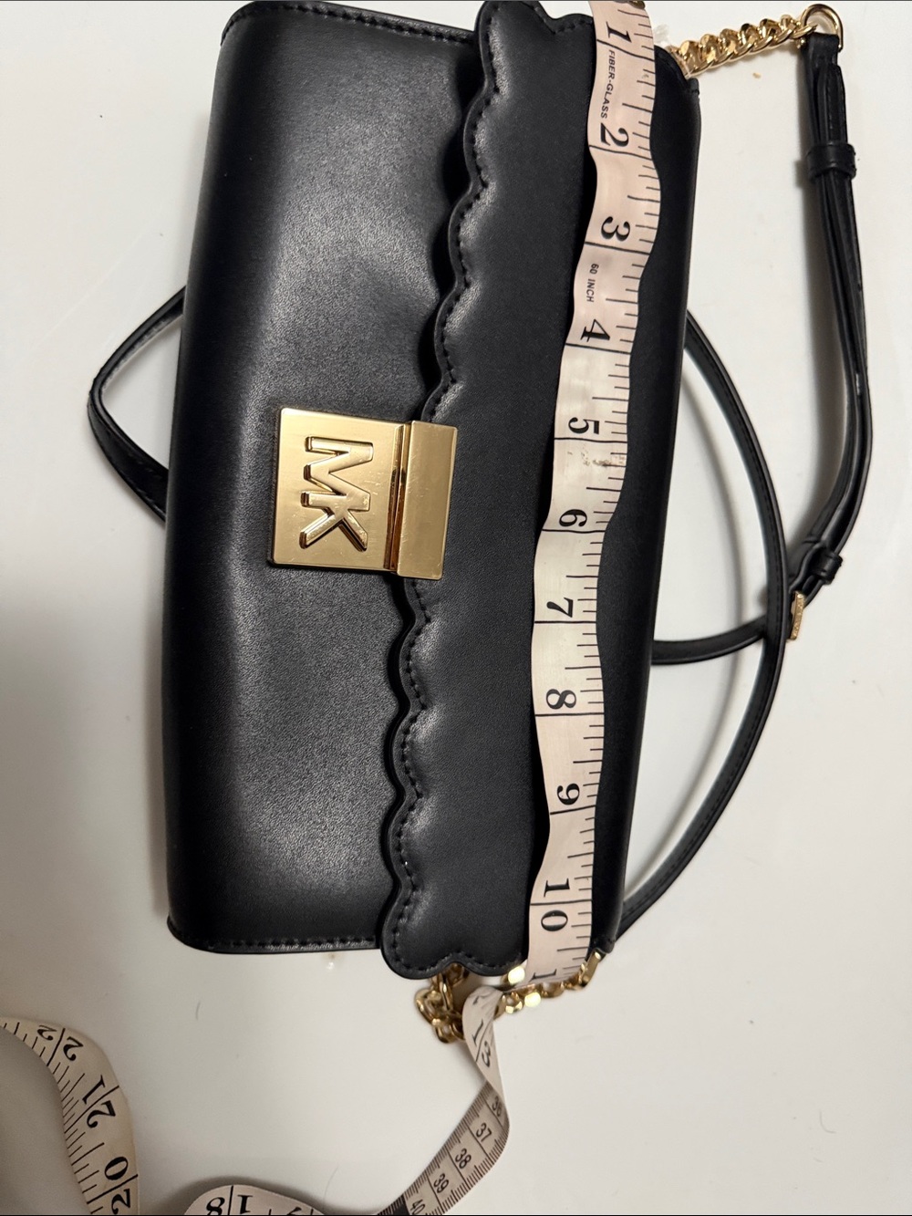 Michael Kors Black Leather Scallop-Flap Crossbody with Gold Hardware - Picture 14 of 15